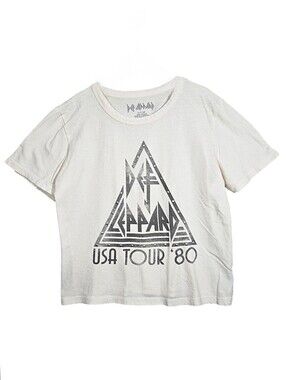 Def Leppard Cream/Grey USA Tour '80 Short Sleeve Graphic Tee, Size S ~ VGUC